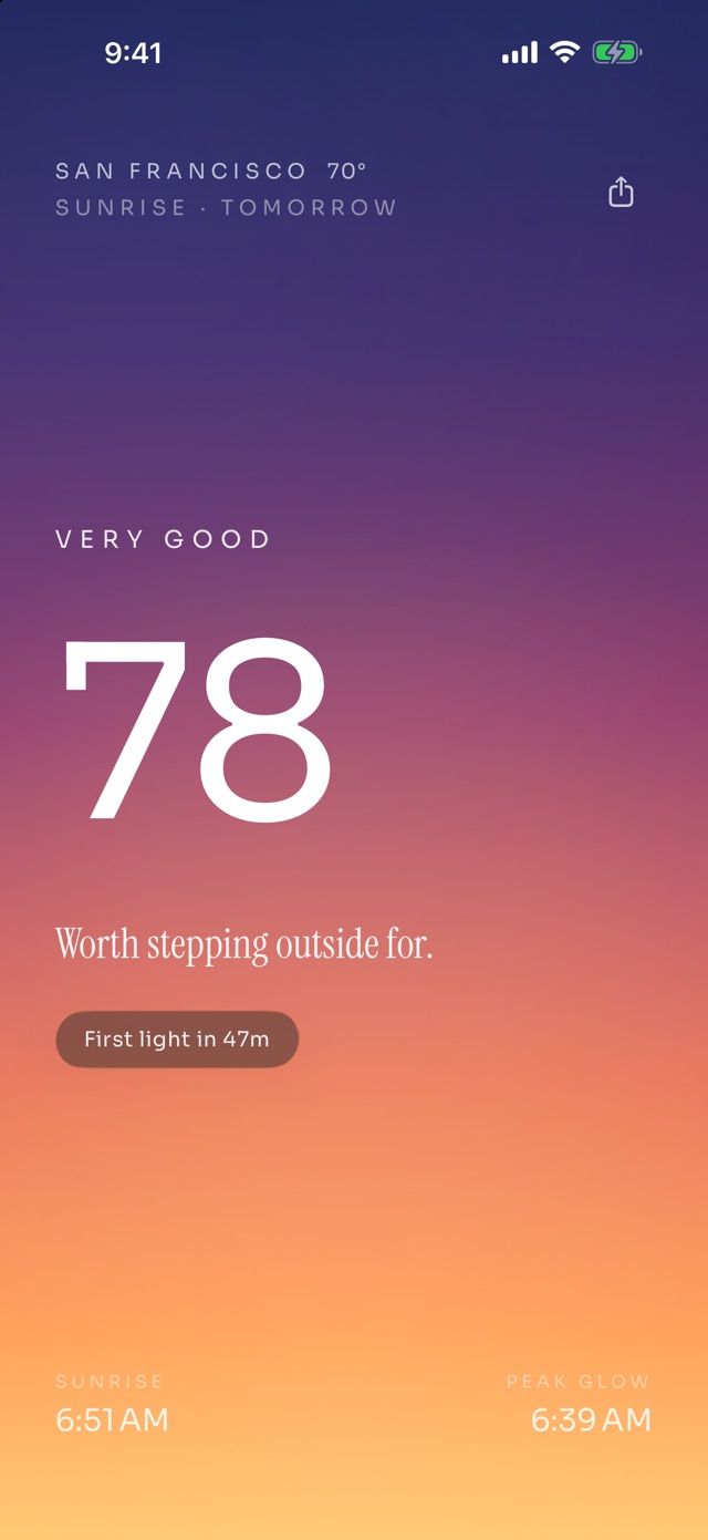 GldnSky app screen: Sunrise