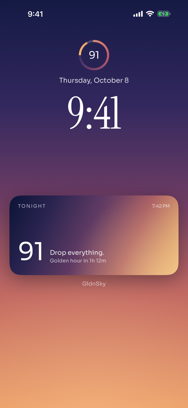 GldnSky app screen: Widgets