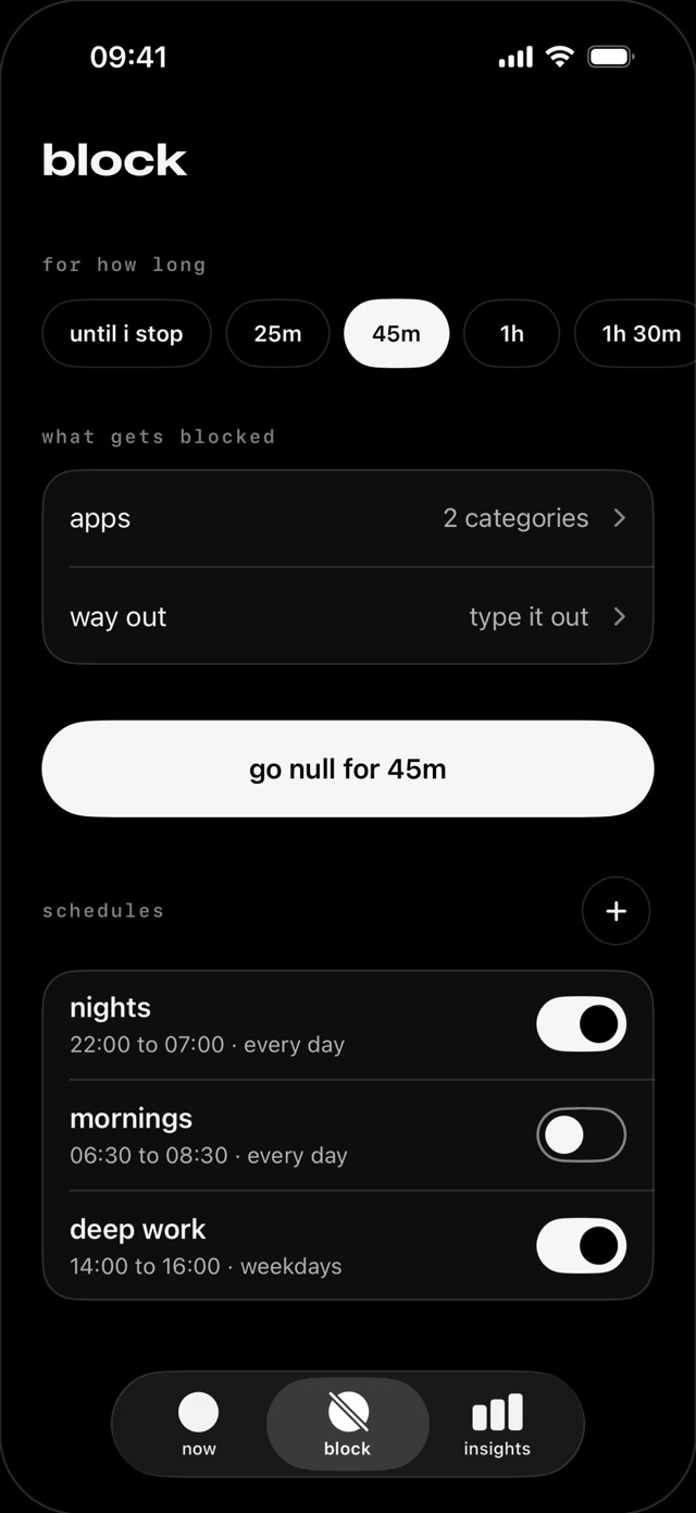 null app screen: Block